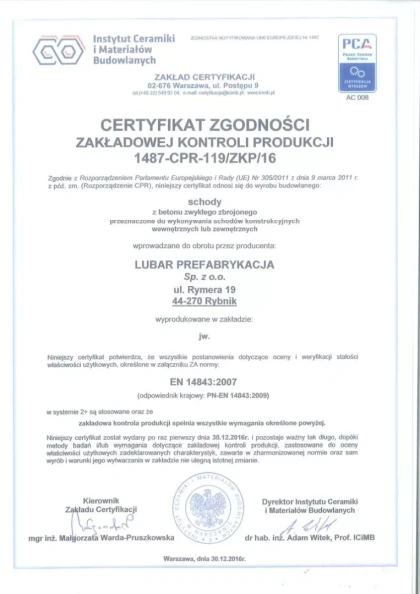 Potwierdzona jakość - Lubar Prefabrykacja