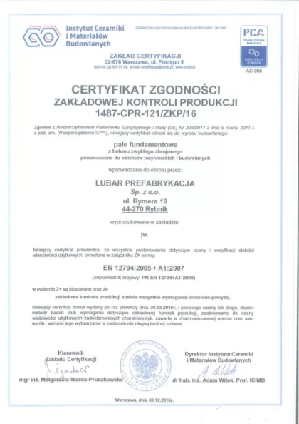 Potwierdzona jakość - Lubar Prefabrykacja