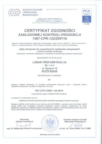 Potwierdzona jakość - Lubar Prefabrykacja