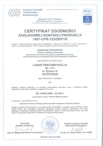 Potwierdzona jakość - Lubar Prefabrykacja
