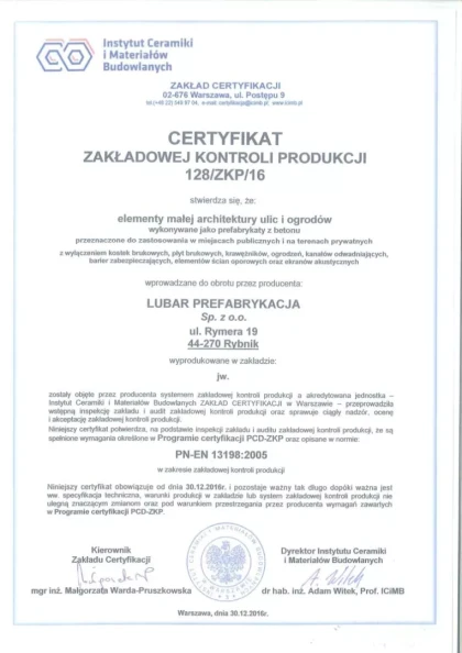 Potwierdzona jakość - Lubar Prefabrykacja